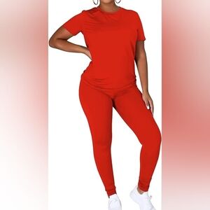 Women Two Piece Workout Outfits Sports Long-Pants & Short-Top Sets